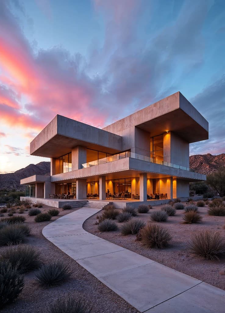 Desert mansion at sunset